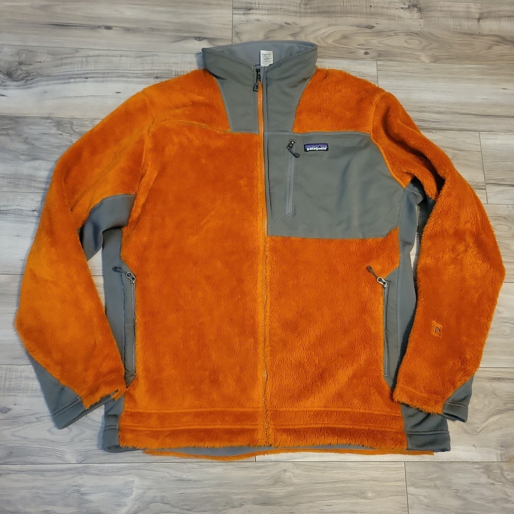 Vintage Patagonia Rhythm Deep Pile Fleece Jacket Orange Gray Full Zip Mens XL